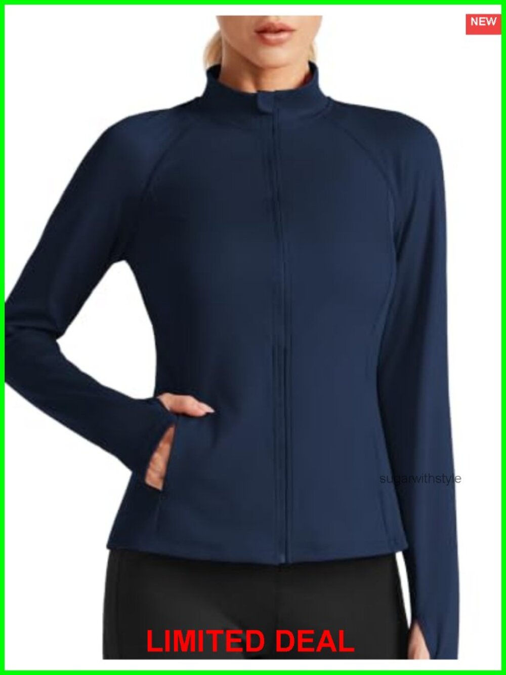 Women's Zip Up Athletic Jacket with 4 Pockets & Thumbholes, Polyester Spandex